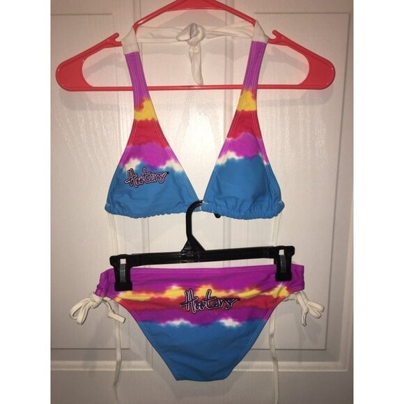 New Rare Vintage Hooters Tye-Dye Bikini Swimsuit Size Medium with Spots - Picture 2 of 12